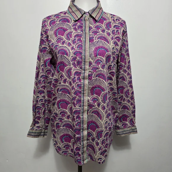 Haute Hippie Geometric Fan Print Button Down Blouse Size Medium Festival - Picture 2 of 7